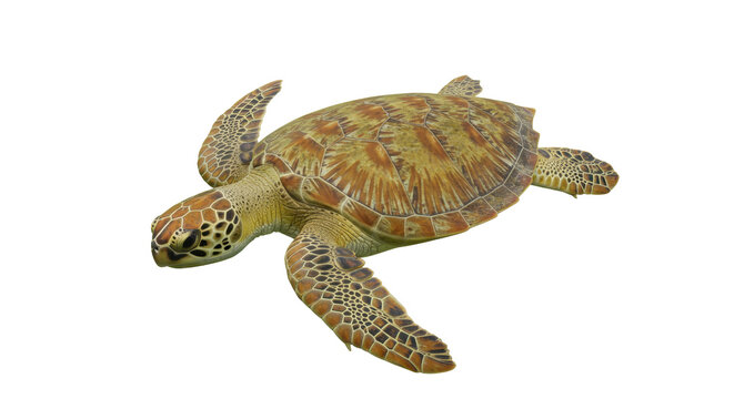 Green sea turtle PNG isolated on transparent background, marine reptile with patterned shell for wildlife and conservation projects