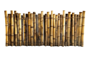 Natural bamboo fence texture isolated on transparent background. Traditional bamboo mat with vertical sticks isolated on white background.