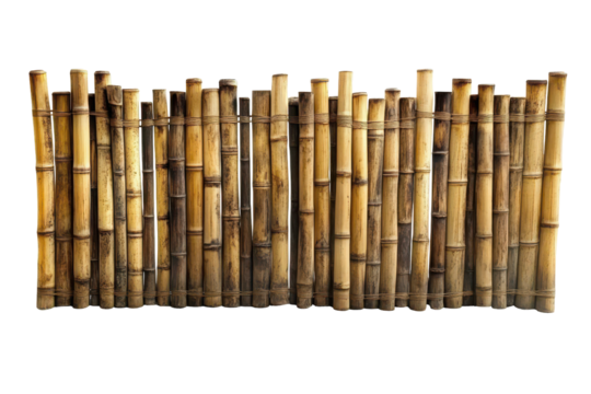 Natural bamboo fence texture isolated on transparent background. Traditional bamboo mat with vertical sticks isolated on white background.