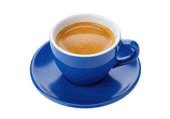 Blue cup of espresso isolated on white, coffee drink with crema for breakfast and caffeine boost PNG