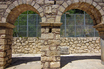 Arched Stone Vaults and Columns in Courtyard of Historic Saint Nicholas Basilica, Byzantine Landmark in Demre, Turkey