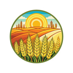 Golden Wheat Field at Sunrise Vector Illustration