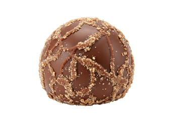 Delicious chocolate truffle isolated, covered with nuts and caramel drizzle on a clean background