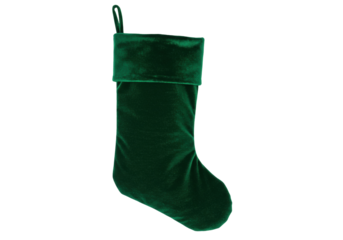 Emerald green velvet Christmas stocking isolated, traditional holiday decoration for festive season PNG