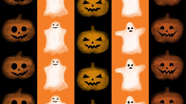 halloween pattern banner animation with ghosts and pumpkins video footage
