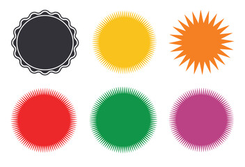 Sunburst icon collection including price label badge stamp and sticker vector designs
