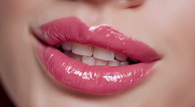 Glossy pink Lips Smiling and Blowing Kiss