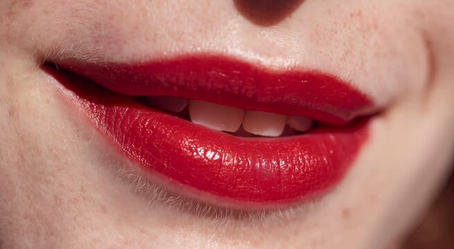 Glossy Red Lips Smiling and Blowing Kiss