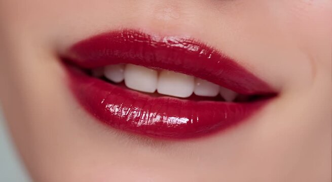 Glossy Red Lips Smiling and Blowing Kiss