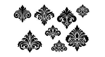 Obraz premium A collection of classic vintage damask ornaments. Black floral silhouette illustrations in a baroque style, perfect for invitations and decorative design.