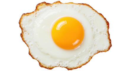 Fried egg isolated on transparent background, sunny side up breakfast food with golden yolk for cooking and healthy eating