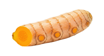 Fresh turmeric root isolated, vibrant orange rhizome with medicinal properties for culinary use and natural remedies PNG