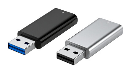 Premium USB-C Flash Drive Collection with Shiny Surface and Blue LED, isolated on transparent background