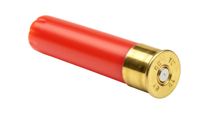 Red 410 bore shotgun shell isolated, ammunition for hunting and shooting sports on a clean background