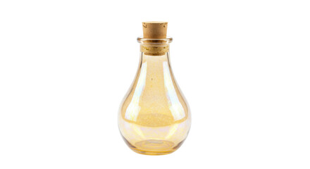 Small pearlescent glass bottle with cork isolated on transparent background, vintage potion container for decoration and crafts