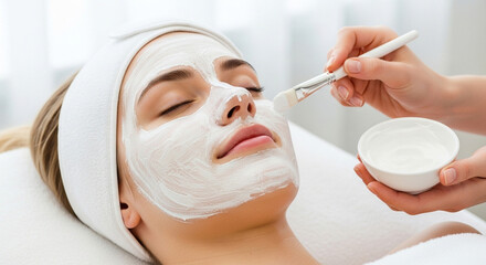 Relaxing facial treatment at a beauty spa for radiant skin and a youthful glow for skincare product advertisement