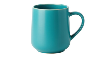 Teal ceramic mug isolated on a clean background, modern drinkware for coffee or tea