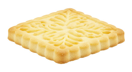 Square shortbread cookie with floral design isolated on transparent background, buttery biscuit for tea time and holiday treat