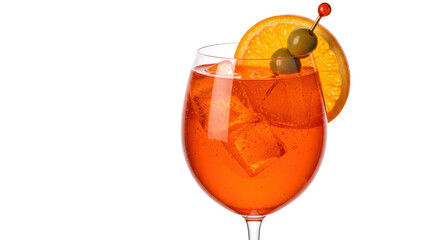 Refreshing Aperol spritz cocktail with orange slice isolated, classic Italian aperitivo drink for summer parties and celebrations