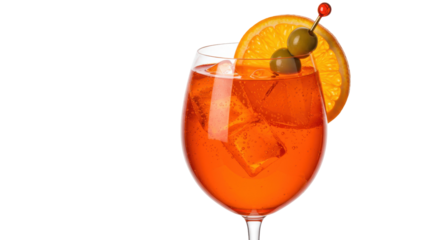 Refreshing Aperol spritz cocktail with orange slice isolated, classic Italian aperitivo drink for summer parties and celebrations