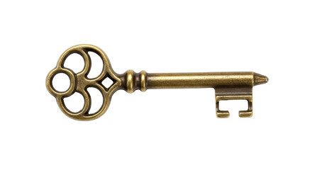 Obraz premium Antique brass skeleton key isolated on transparent background, vintage ornate key for unlocking secrets and historical themes
