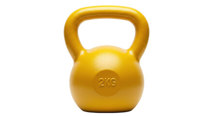 Yellow 2KG kettlebell isolated on white, fitness equipment for strength training and full body...