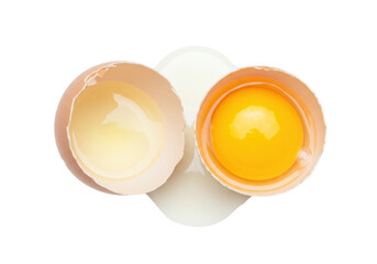 Cracked egg with yolk isolated on transparent background, fresh organic ingredient for cooking and baking PNG