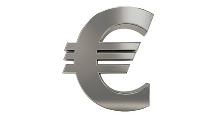 Shiny metallic Euro currency symbol isolated PNG, European Union money sign on transparent background for finance and business