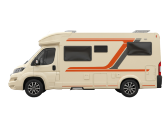 Beige campervan isolated on transparent background, recreational vehicle for camping and road trip adventures PNG