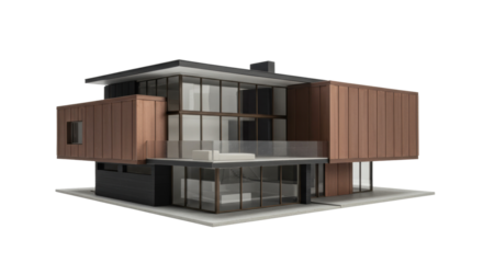 Modern house model isolated on transparent background, architectural design concept for real estate and construction projects PNG