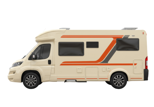Beige campervan isolated on transparent background, recreational vehicle for camping and road trip adventures PNG