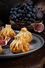 Fried Khinkali – Golden Georgian Dumplings.Traditional Georgian Bread. Traditional Georgian cuisine styled with authentic atmosphere.