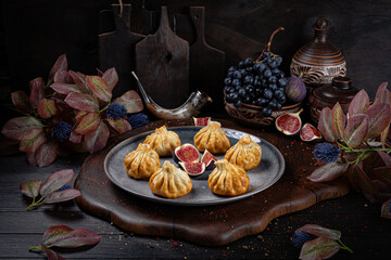 Fried Khinkali – Golden Georgian Dumplings.Traditional Georgian Bread. Traditional Georgian cuisine styled with authentic atmosphere.