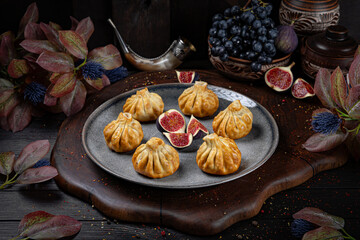 Fried Khinkali – Golden Georgian Dumplings.Traditional Georgian Bread. Traditional Georgian cuisine styled with authentic atmosphere.