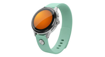 Smartwatch with mint green band isolated on white, modern wearable tech for fitness tracking and communication