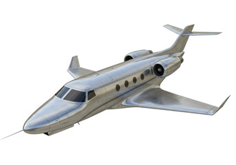 Silver private jet isolated on transparent background, luxurious business airplane PNG for travel and transportation concepts