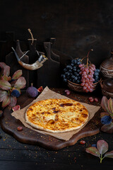 Potato and Cheese Khachapuri – Rustic Georgian Pie. Traditional Georgian Bread. Traditional Georgian cuisine styled with authentic atmosphere.