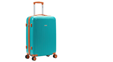 Teal and orange hard shell suitcase isolated on transparent background, travel luggage for vacation and business trips PNG