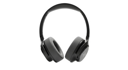 Black wireless headphones isolated on transparent background for listening to music