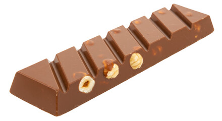Delicious milk chocolate bar with hazelnuts isolated, sweet treat for dessert or snack, confectionery product