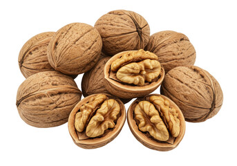 Pile of walnuts isolated on transparent background, nutritious nuts rich in omega-3 fatty acids and antioxidants