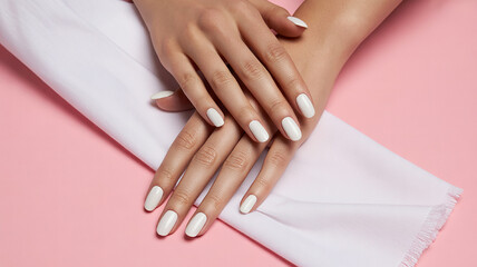 Fototapeta premium Elegant hands with light pink and white french tip manicure