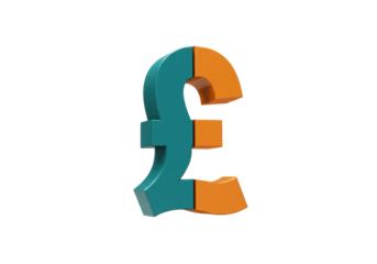 Pound sterling symbol isolated on transparent background, teal and orange currency sign PNG for finance and business