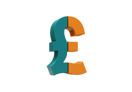 Pound sterling symbol isolated on transparent background, teal and orange currency sign PNG for finance and business