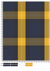 Seamless tartan pattern with a textured, woven look. Features green, gold, purple, and white stripes, creating a classic and versatile fabric design suitable for various applications.