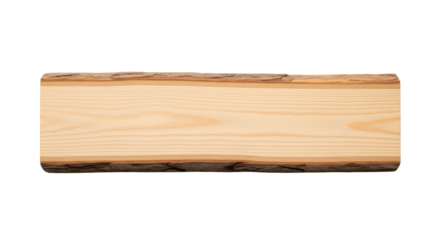 Single horizontal light wood piece with distinct grain, rough edges, on transparent isolated background, soft top-down light, no shadows, concept for natural material display