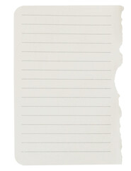 Obraz premium Torn-out lined notebook page template isolated on transparent background. Ripped teared edge. Empty note paper mockup. Writing, notes, school or organization concept, cut out graphic object