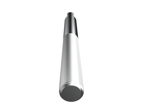 High Definition 3D Render of a Shiny Steel Metal Threaded Rod Isolated on a PNG Transparent Background, perfect for Industrial Fastening, Construction, Assembly, and Mechanical Engineering Projects.