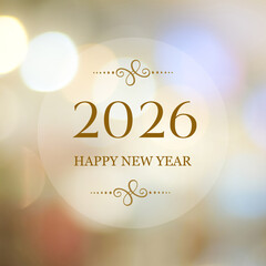 Happy New Year 2026 on blur abstract bokeh background, new year greeting card, banner