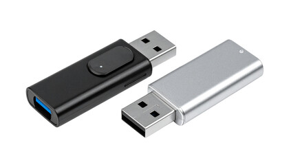 Sleek Black USB-C Flash Drive with Metallic Finish and LED Indicator, isolated on transparent background